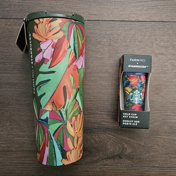 Starbucks FARM Rio Collab Banana Mix Tumbler and Cold Cup Keychain NWT