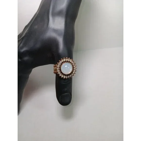 Vintage Stretch Ring Adjustable Metal Big Opal And Gemstones Ring