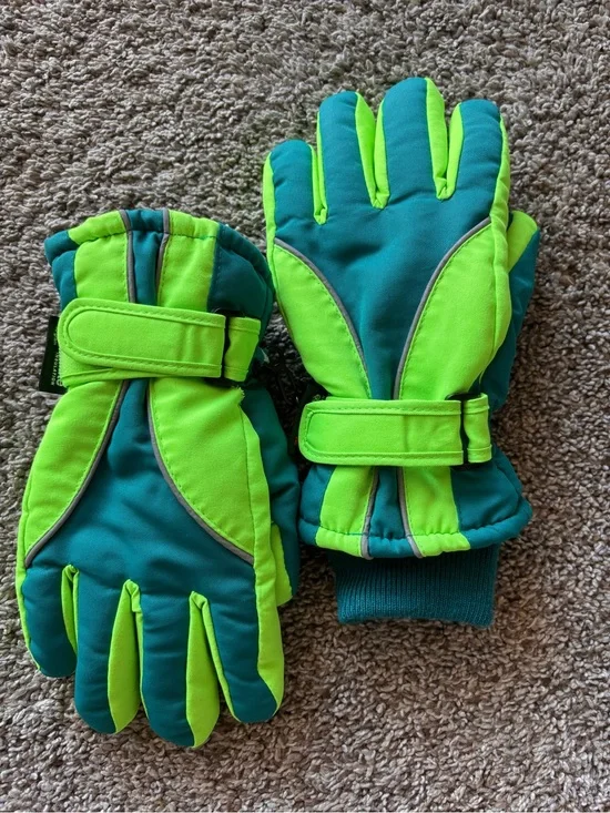 Water resistant Winter Gloves - Teal and Green insulated youth size thinsulate