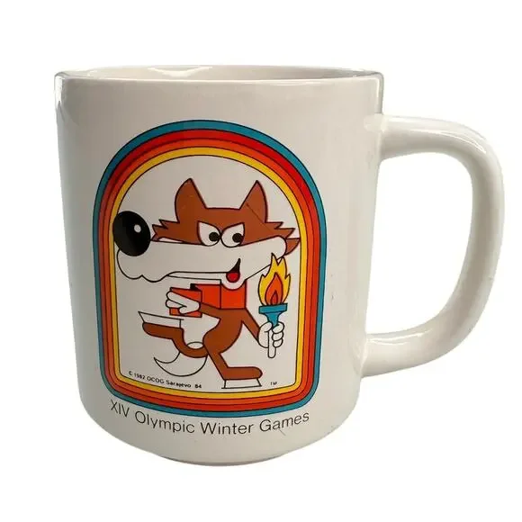 Vintage 1984 Sarajevo Olympics Vucko Wolf Mascot Mug Yugoslavia Winter Games