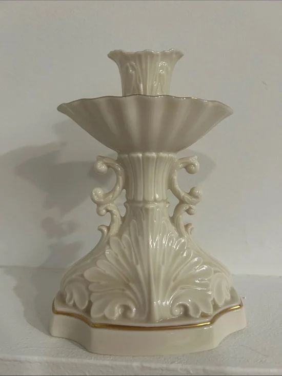Vintage Lenox Porcelain Aquarius Collection Ivory Candlestick Single