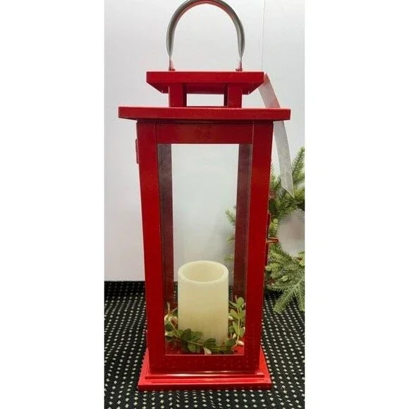 Hampton Bay Red Metal Glass Lantern 15