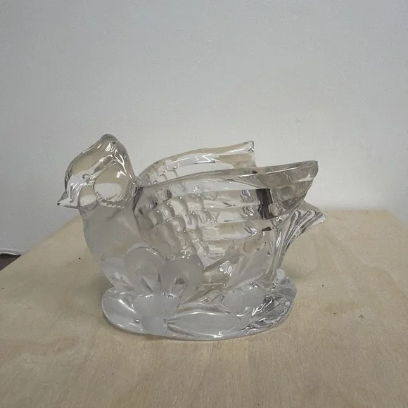 Gorham Clear Crystal‎ Glass CARDINAL Candle Tea Light Votive Holder Bird