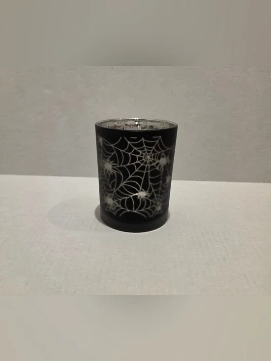 Spiderweb Glass Votive Candle Holder - Black -