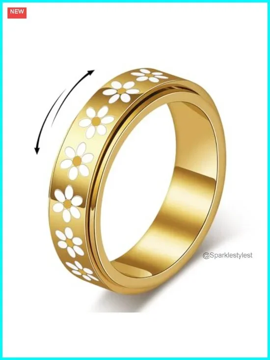 Daisy Fidget Ring 18K Gold Plated Spinner Band for Anxiety Relief