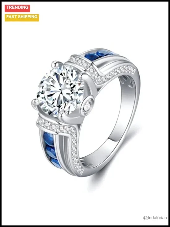 3ct Round Cut Moissanite Engagement Ring Sterling Silver 18K White Gold Plated