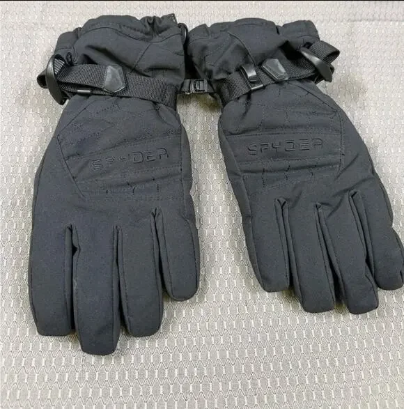 Spyder Ski Gloves Youth Large Black Leather Palm Insulated Ski Snowboard Winter