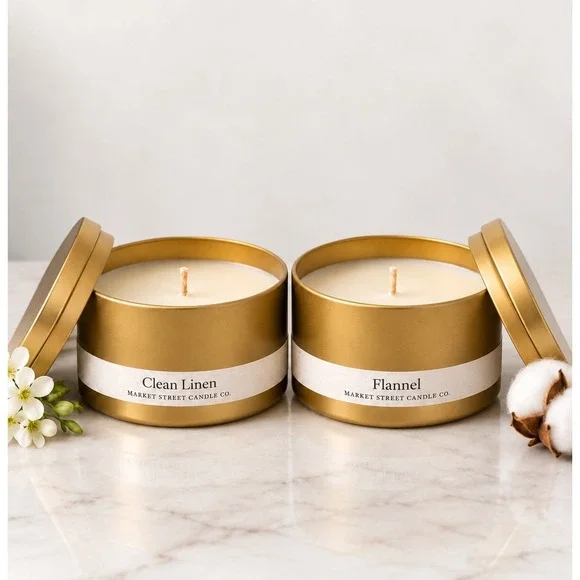 Market Street Candle Co. Clean Linen & Flannel 8 oz Soy Wax Candle Set