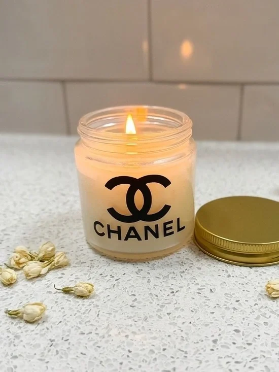 ChaneI White Jar Candle 🕯️ with Black Logo and Gold Lid
