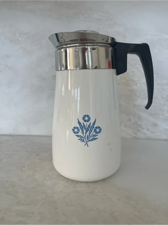 ☕️Corningware Vintage Cornflower Print Stovetop Coffee Percolator 9cup