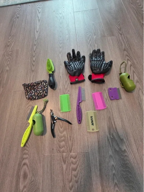 Pet Grooming Tool Set with Gloves, Combs, Brushes, and Nail Clippers