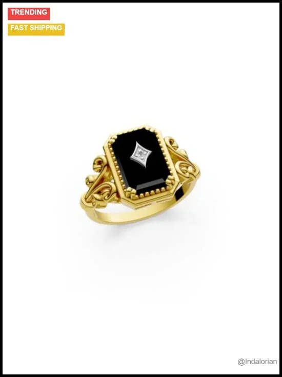 925 Sterling Silver Black Onyx Statement Ring Art Deco Vintage Handmade