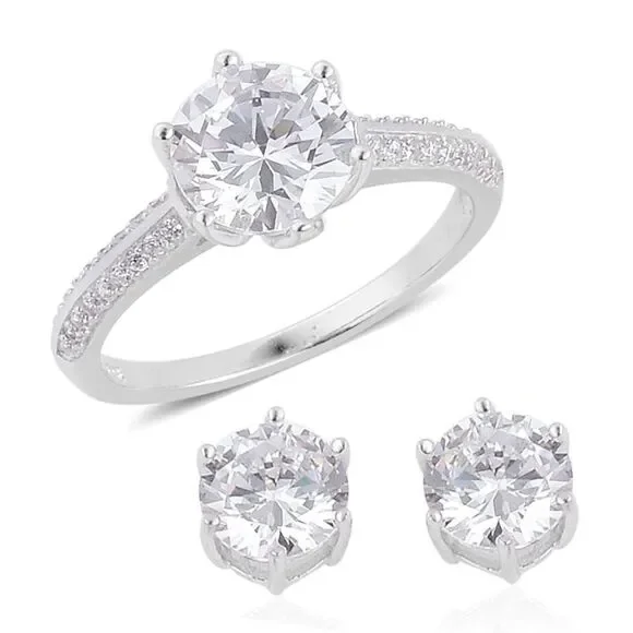 Simulated Diamond Ring Earring Set Sterling Size 8