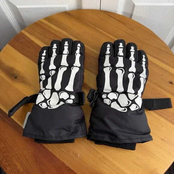 H&M 3M Thinsulate Black White‎ Skull Winter Gloves Kids Size 12/14 Ski Outdoor