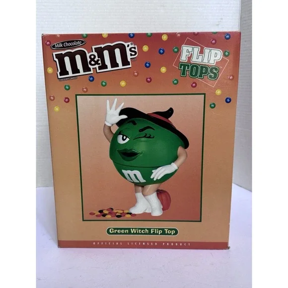 **EXTREMELY RARE!** VTG DEPARTMENT 56 BRAND‎ NEW SEAL M&M's Green Witch Flip Top