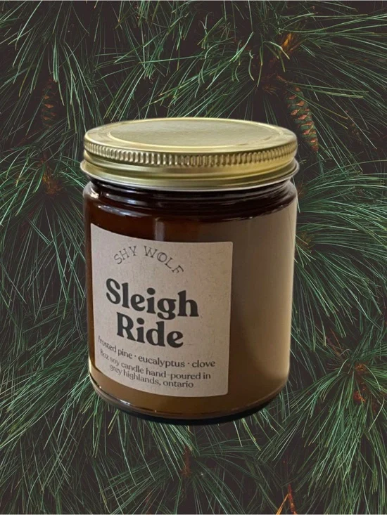 Shy Wolf Sleigh Ride 8 oz candle unused frosted pine eucalyptus clove