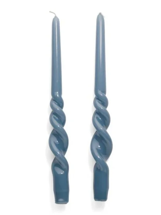 etúHOME 11in Lacquered Tall Twisted Taper Candles In Blue - Set of 2 - Italy