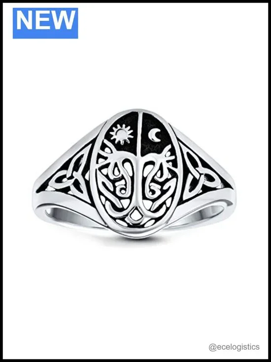 Sterling Silver Tree of Life Signet Ring Celtic Sun Moon Oxidized
