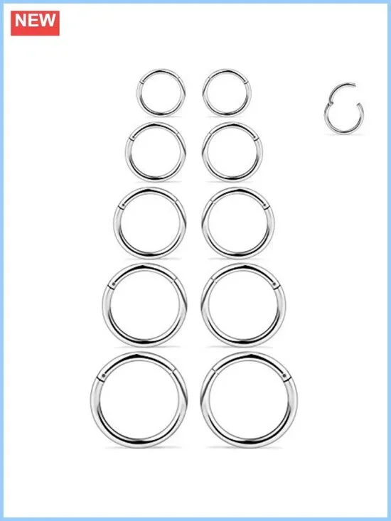 SCERRING 316L Stainless Steel Hinged Clicker Septum Nose Lip Ring Hoop 16G Body