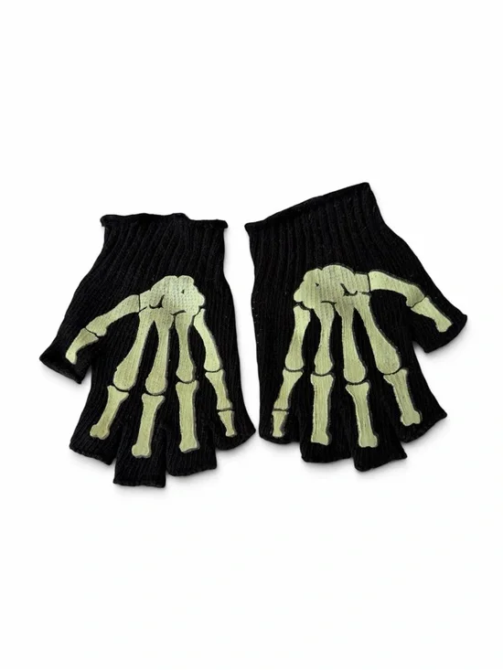 Halloween Skeleton Fingerless Gloves for Kids in Black