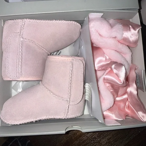 UGG Baby Pink Suede Booties with Satin Bow