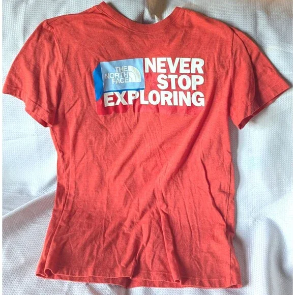 North Face Shirt Mens Size Medium Red Never Stop Exploring Outdoor Graphic Tee