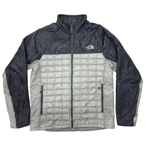 The North Face Thermoball Jacket Mens Medium Gray Black Full Zip Puffer C976 F14