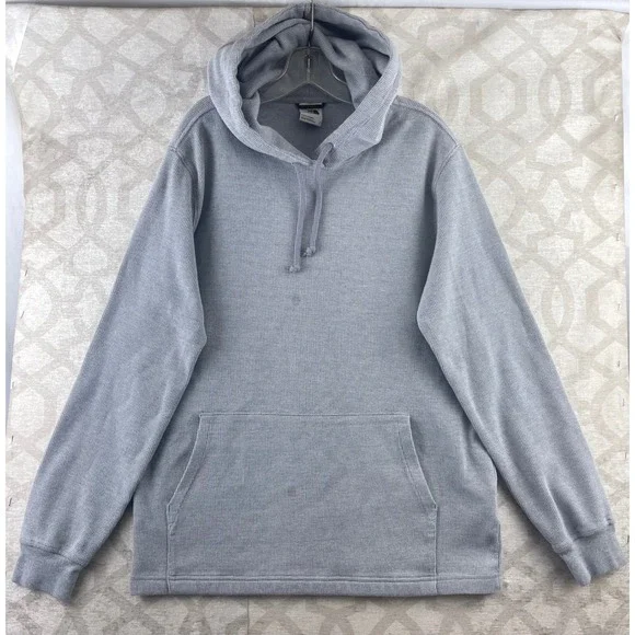 The North Face Mens‎ Gray Waffle Knit Thermal Hoodie Kangaroo Pocket Large