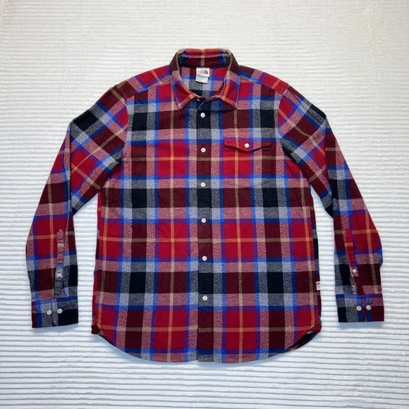 The North Face Plaid Flannel‎ Shirt Men's Medium Red Blue Black Cotton Button Up
