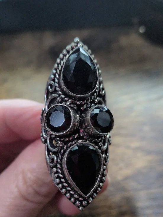 Black Onyx Gemstone Teardrop Statement Ring
