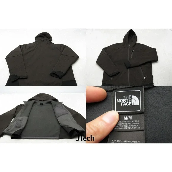 North Face Jacket Men Medium Dark Brown Pocket Hood Full Zip Hiking Soft Shell