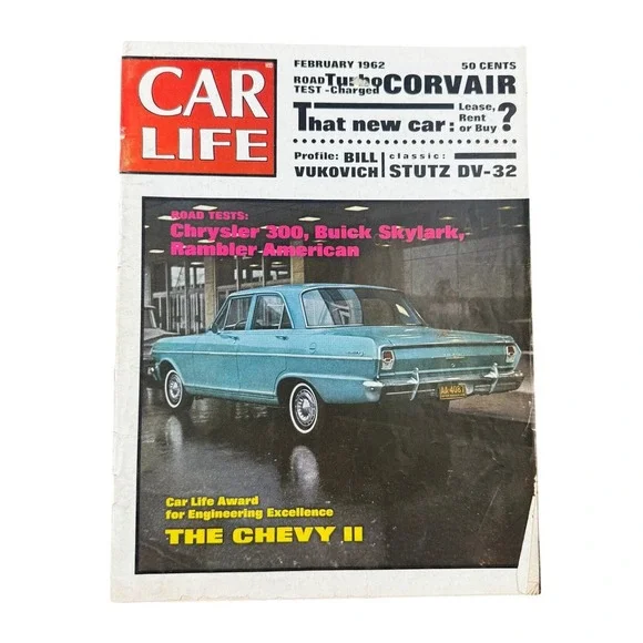 Vintage Car Life Magazine February 62 Turbo Corvair Chevy II Chrysler‎ 300 Stutz