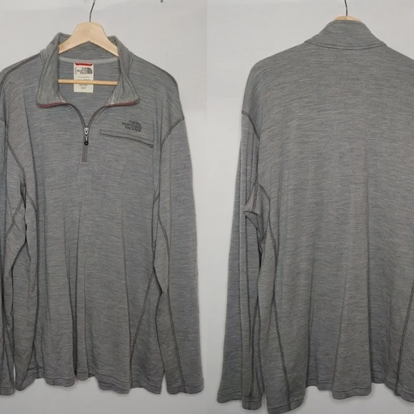 The North Face 1/4 Zip Merino Wool Pullover Gray Long‎ Sleeve XXL Flaws