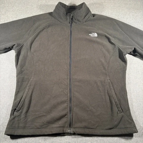 The North Face Fleece Jacket Womens XXL Black Full Zip Mock Neck Raglan Sleeve