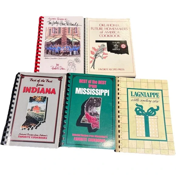 Lot of 5 Spiral State And Club Cookbooks IN, MS,‎ GA, OK And TX