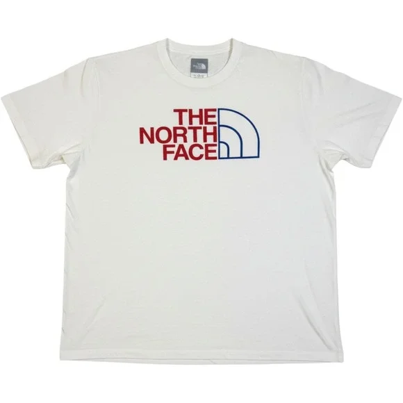 The North Face Mens XXL White Red Blue Graphic Logo Short Sleeve T-Shirt