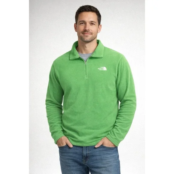 The North Face Sweater Mens M Green Fleece Quarter Zip Sweatshirt‎ Long Sleeve