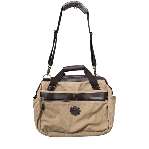 H.S. Trask Canvas Leather Laptop Briefcase Messenger Bag Mens Tan‎ GOOD Travel