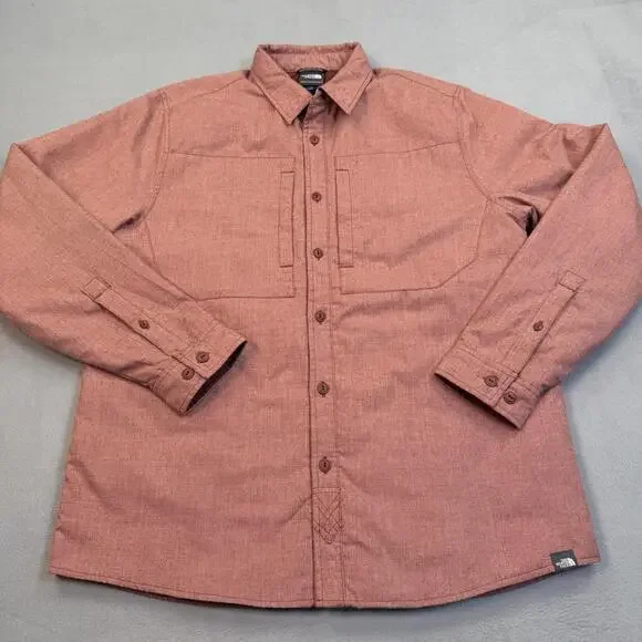 The North Face Jacket Mens Medium Red Insulated Flannel Shacket Button Up