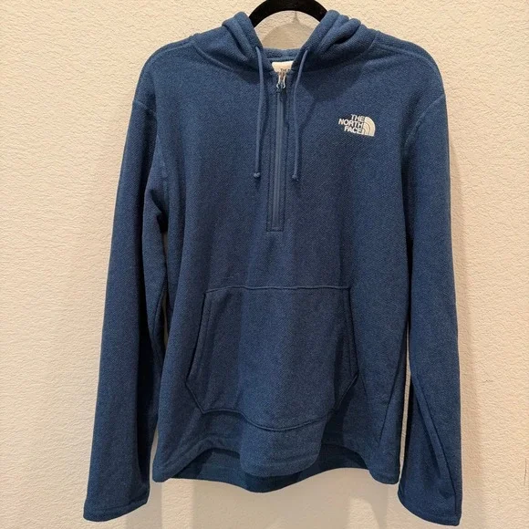 The North Face Mens Blue Textured Fleece Quarter Zip Hoodie Medium