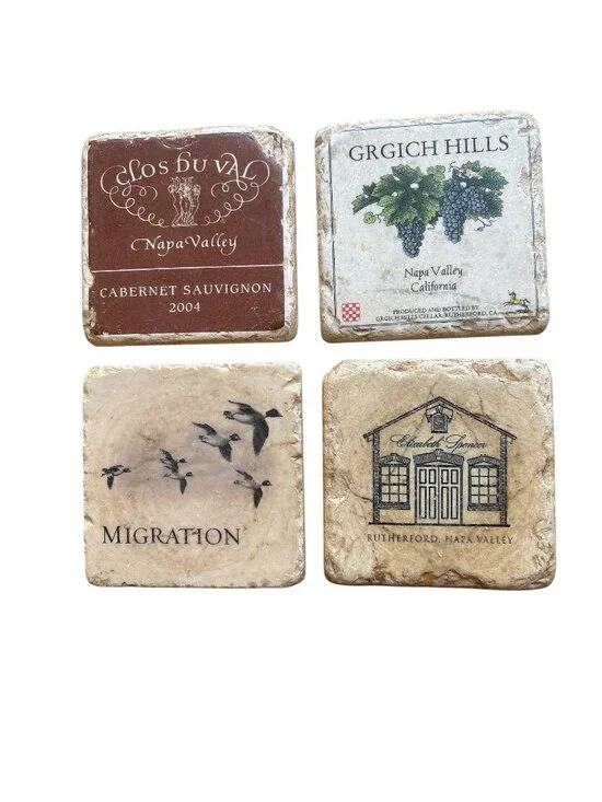 Vintage California Wines Marble & Cork Coasters - Set of 4