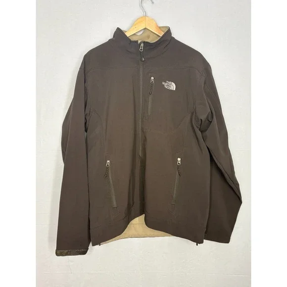 The North Face Apex‎ Bionic Soft Shell Zip Up Jacket Mens Brown Zipper Pockets L
