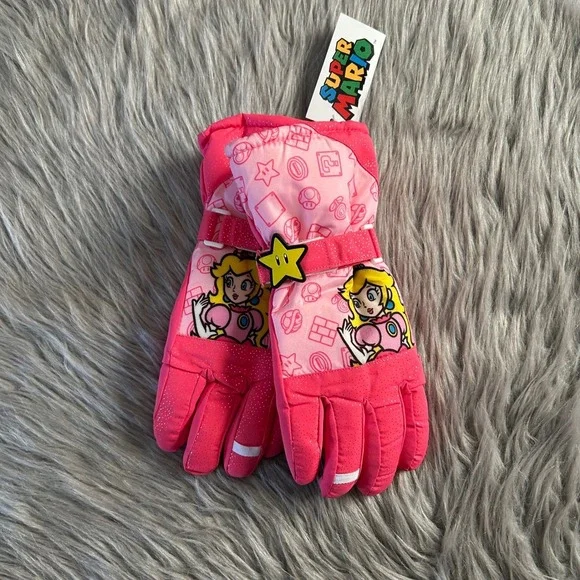 Nintendo Super Mario Snow‎ Gloves Girls Size Small/Medium Pink Princess Peach