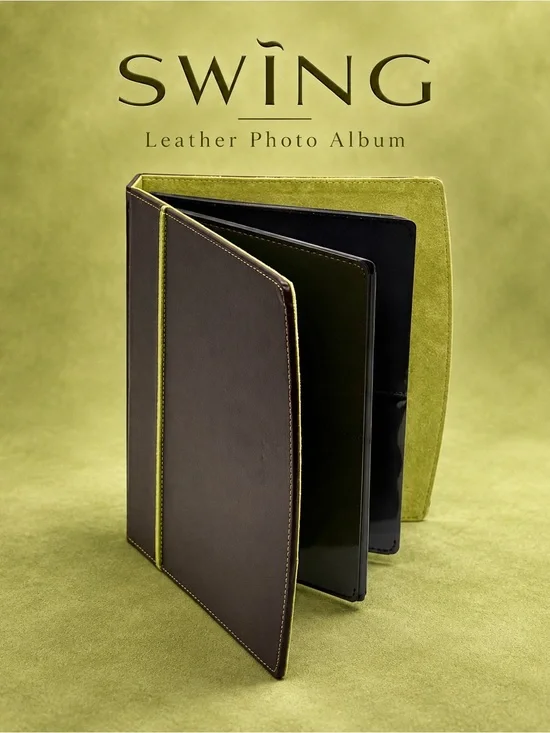 Swing Brown Leather Lime Green Suede 72-Photo 4x6 Album New