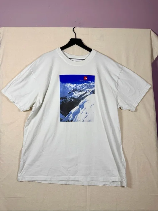 The North Face White Tee with Blue Mountain Graphic