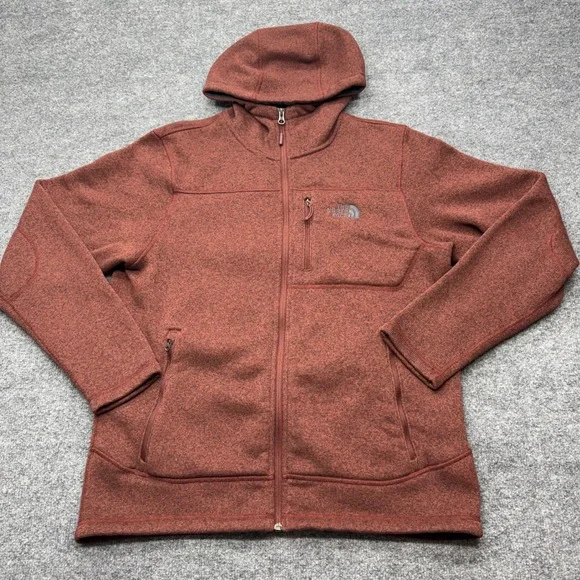 The North Face Mens Gordon Lyons Full Zip Hoodie Red Heather Fleece Jacket L