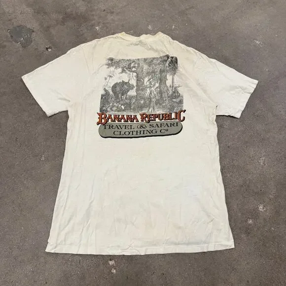 Vintage 90s Banana Republic Travel Safari Jungle Animal Pocket T Shirt USA Large