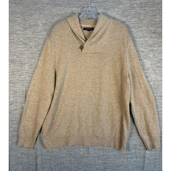 Banana Republic Italian Merino Wool Shawl Collar Sweater Mens XL Oatmeal Knit