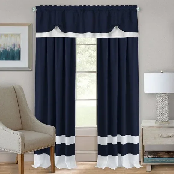 Achim Home Furnishings, Navy/White DRVL14NW12 Darcy Window Curtain Valance, 58