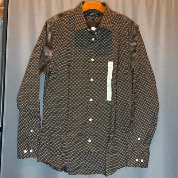 Banana Republic Men's Dark Brown Micro-Dot Dress Shirt